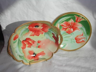 Limoges Hand Painted Poppies Bowl - Artist Signed