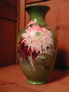 Green Hand Painted Mums Vase