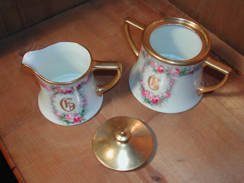 Limoges Hand Painted Roses "G" Cream/Sugar