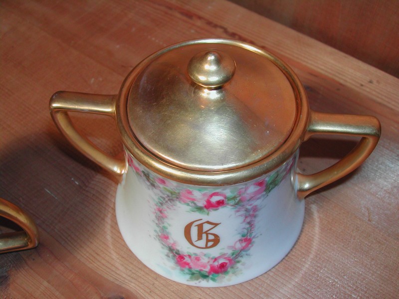 Limoges Hand Painted Roses "G" Cream/Sugar