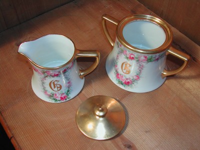 Limoges Hand Painted Roses "G" Cream/Sugar