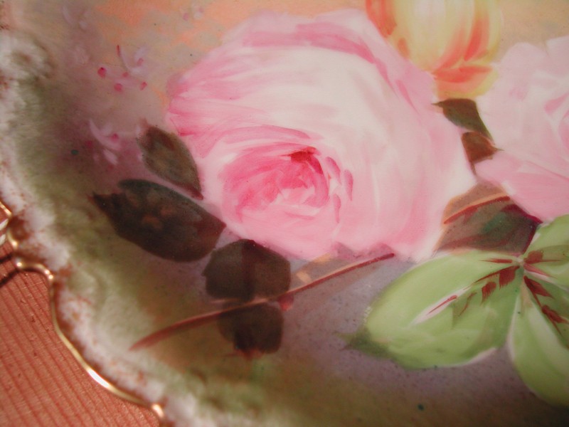 Limoges Hand Painted Roses Plate-Artist Signed