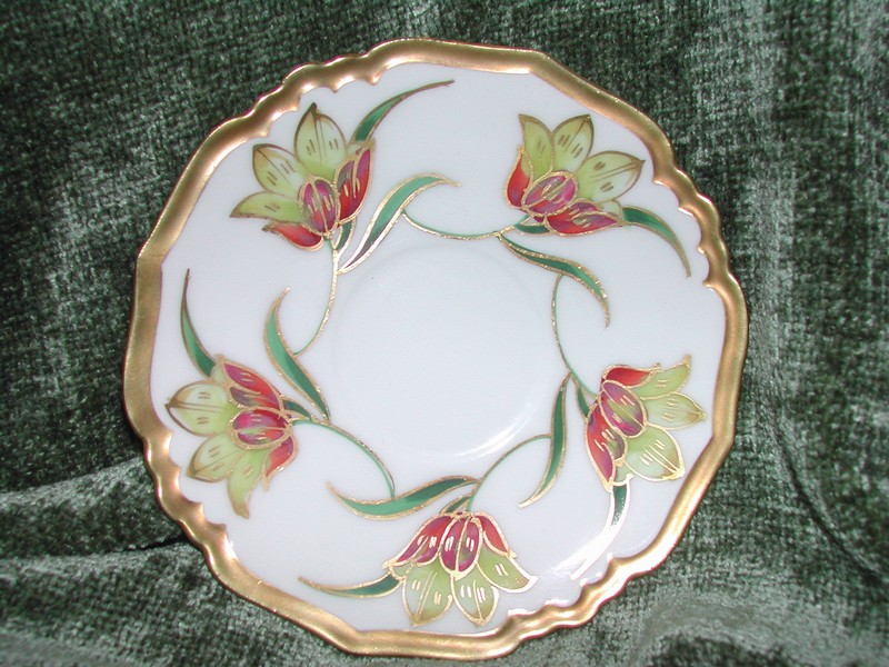 Art Nouveau Limoges Hand Painted Bullion Cup & Saucer Gold Tulip