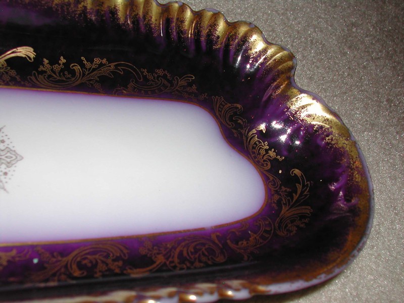 Antique L Sazerat Limoges France Cobalt Blue & Gold Celery Dish