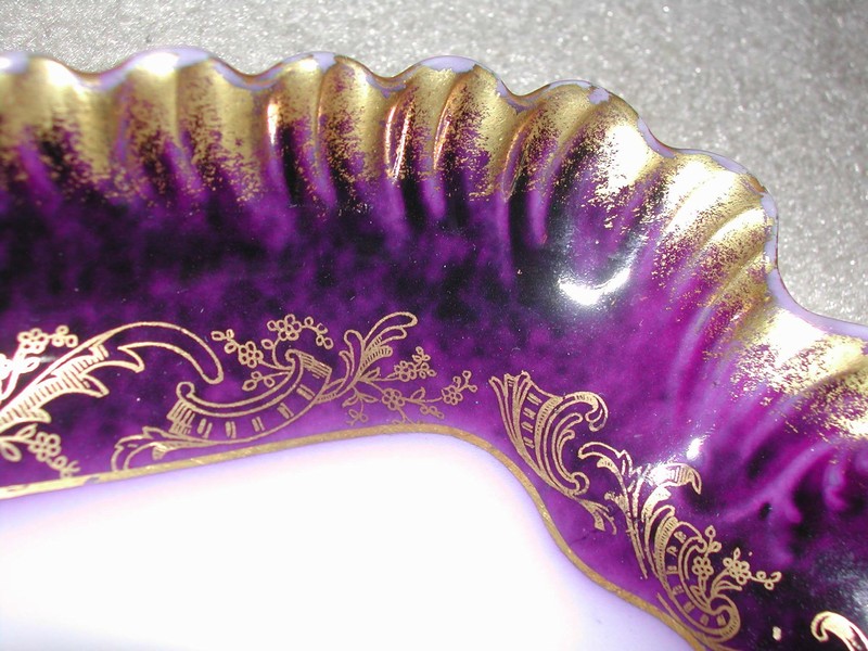 Antique L Sazerat Limoges France Cobalt Blue & Gold Celery Dish
