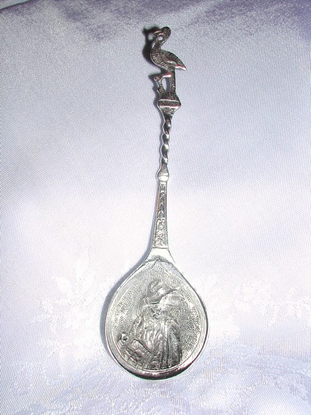Antique Coin Silver Twist Handle Spoon Flamingo Pilgrim
