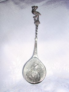 Antique Coin Silver Twist Handle Spoon Flamingo Pilgrim
