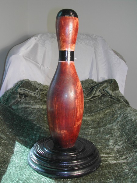 Large Vintage Wood Bowling Pin Trophy Signed 1936