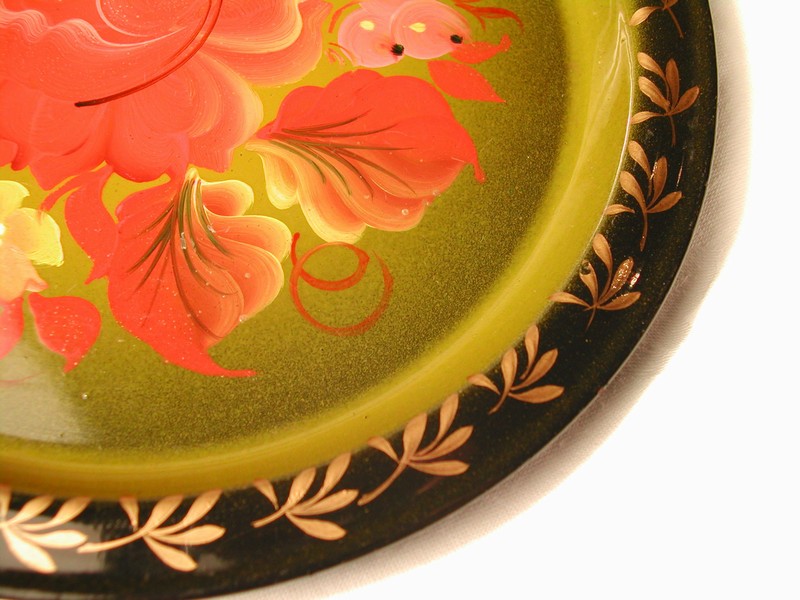 A Vintage Hand Painted Tole Toleware Tray Marked