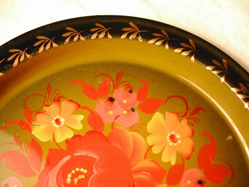 A Vintage Hand Painted Tole Toleware Tray Marked