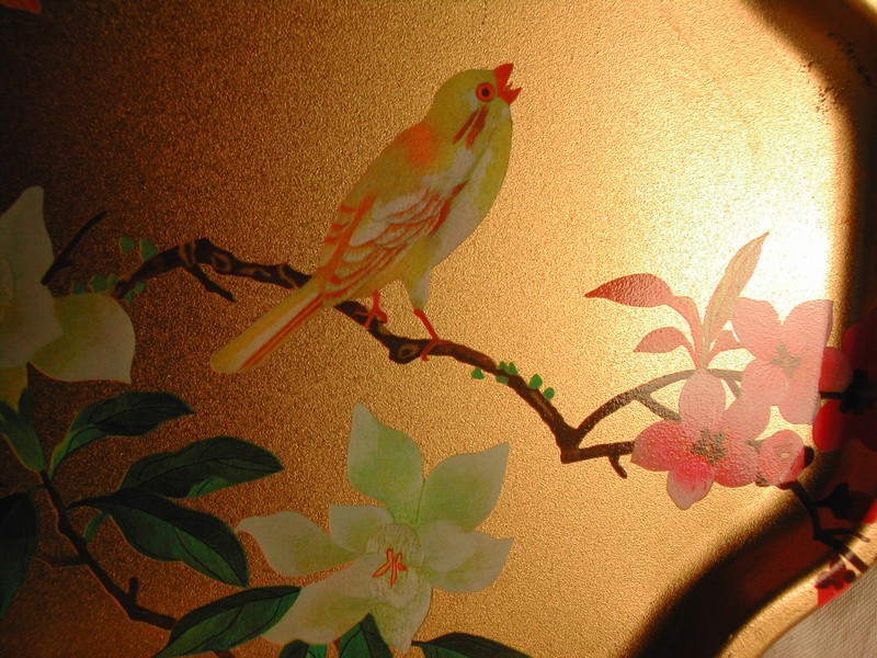 Elegant English Gold Bird & Botanical Tin Tip Tray