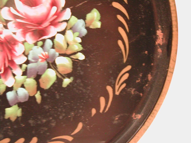 A Vintage Tole Toleware Tray Hand Painted Pink Roses