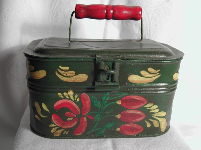 Hand Painted Toleware American Folk Art Tinware Document Box