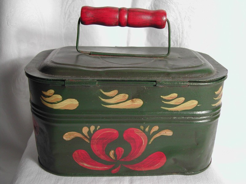 Hand Painted Toleware American Folk Art Tinware Document Box