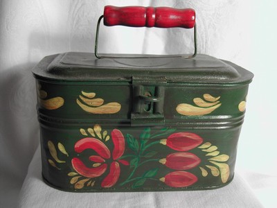 Hand Painted Toleware American Folk Art Tinware Document Box