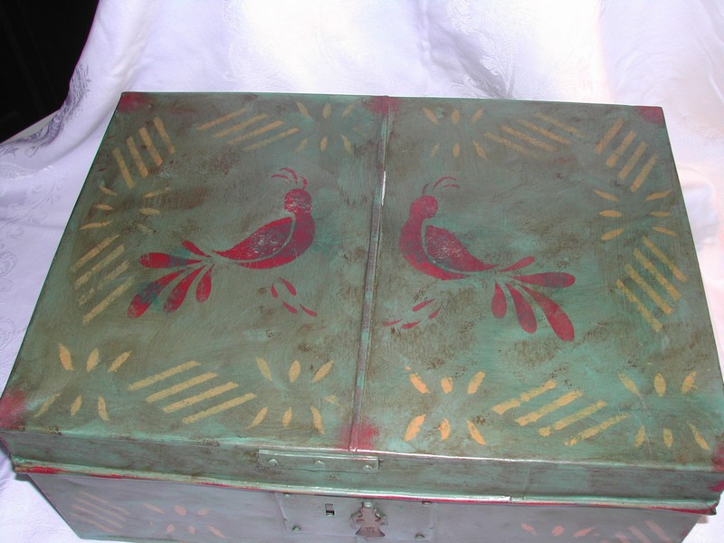 Antique Metal Ware Hand Painted Quail Document Box