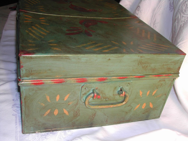 Antique Metal Ware Hand Painted Quail Document Box