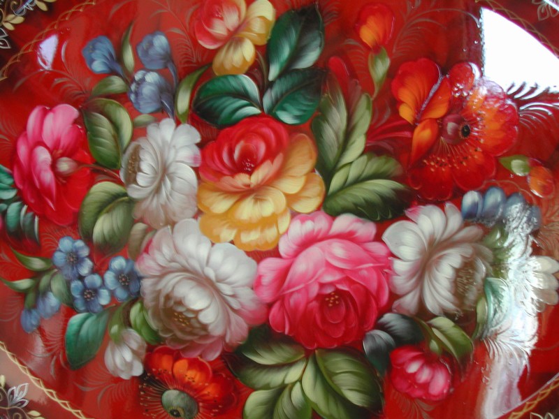 Large Tole Style H P & Artist Signed Metal Ware Tray Caspacoca