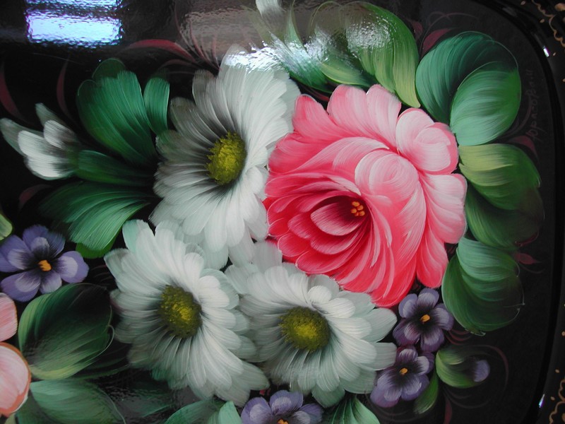 Tole Style Hand Painted Metal Ware Tray Zhostovo Russia